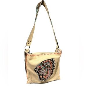 Montana West Delila Cream Embroidered Tote Multi Colored Native American Chief